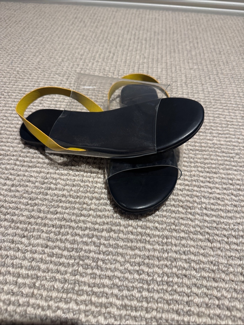 Clear Strap Black Sandals with Yellow Sling - Women's Comfort Flats
